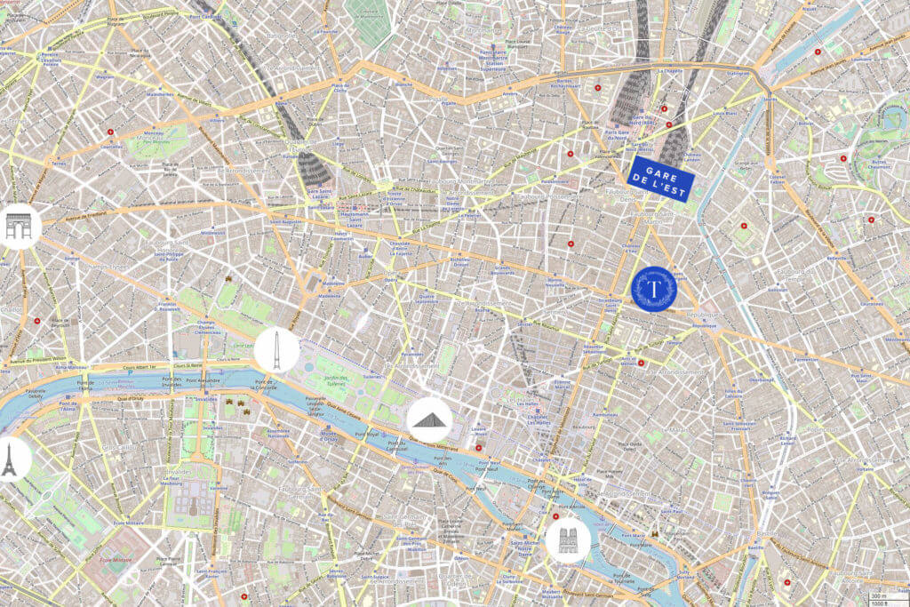 Map of Paris - Proximity to Hotel Taylor and Gare de l'Est