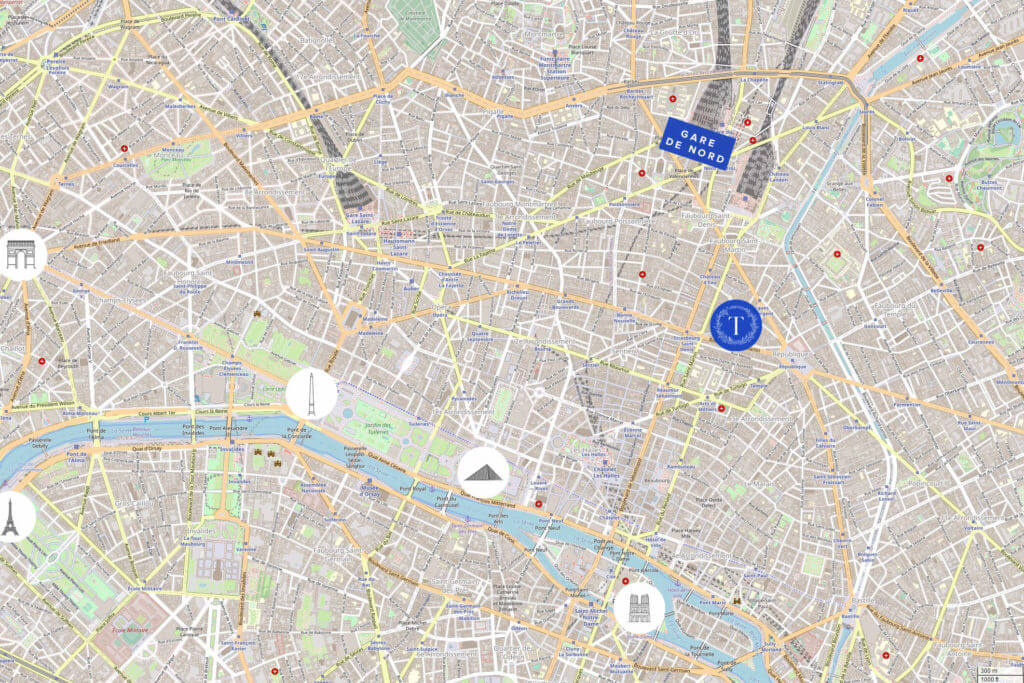 Map of Paris - Proximity to Hotel Taylor and Gare du Nord 