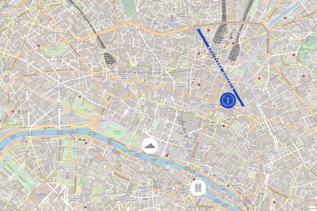 Map of Paris - Proximity to Hotel Taylor and Boulevard Magenta
