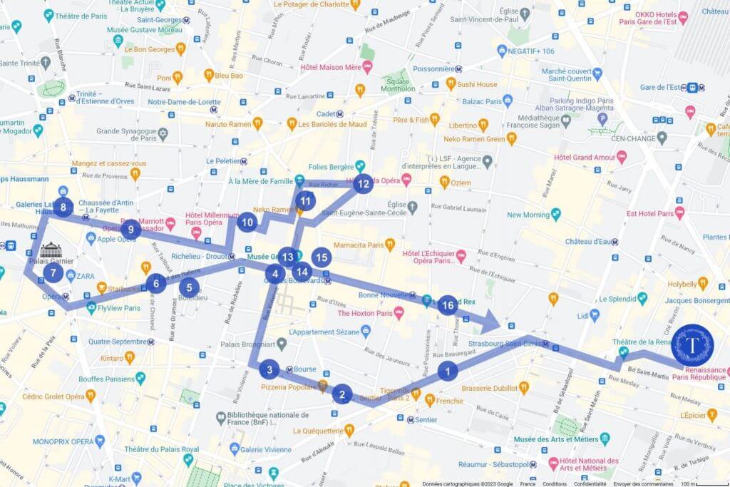 Grands Boulevards - Proposition de parcours touristique à faire à pied depuis l'hôtel