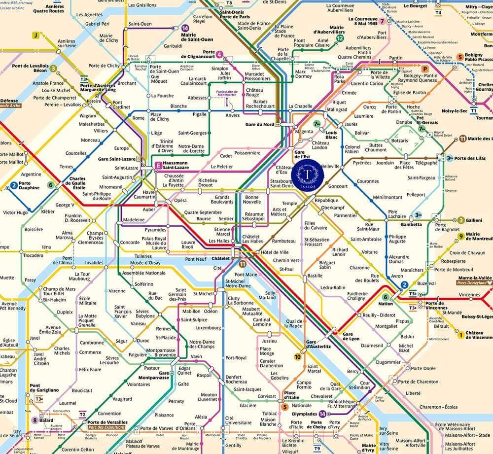 Carte du métro parisien (France) - Station à proximité de l'hotel